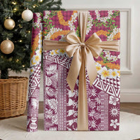 Hawaiian Plumeria Lei Wrapping Paper Kakau Motifs and Palaka Half Style Pink Color - Polynesian Pride