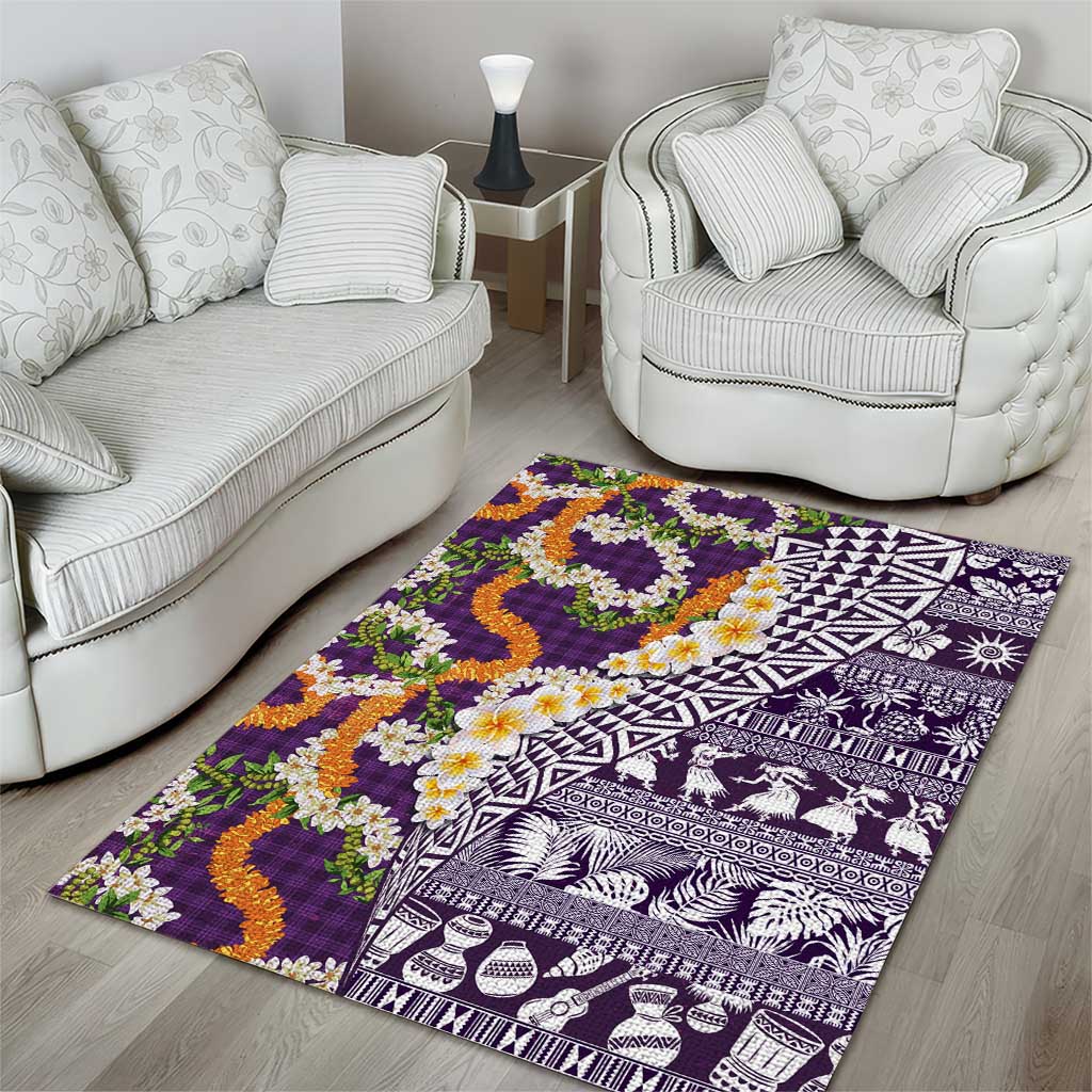Hawaiian Plumeria Lei Area Rug Kakau Motifs and Palaka Half Style Purple Color LT03 - Polynesian Pride