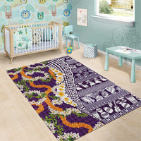 Hawaiian Plumeria Lei Area Rug Kakau Motifs and Palaka Half Style Purple Color LT03 - Polynesian Pride