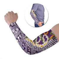 Hawaiian Plumeria Lei Arm Sleeves Kakau Motifs and Palaka Half Style Purple Color LT03 Set of 2 Purple - Polynesian Pride