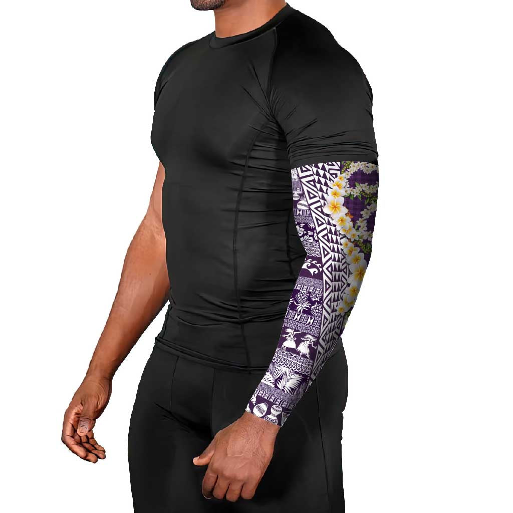Hawaiian Plumeria Lei Arm Sleeves Kakau Motifs and Palaka Half Style Purple Color LT03 - Polynesian Pride