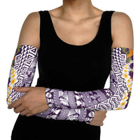 Hawaiian Plumeria Lei Arm Sleeves Kakau Motifs and Palaka Half Style Purple Color LT03 - Polynesian Pride
