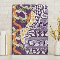 Hawaiian Plumeria Lei Canvas Wall Art Kakau Motifs and Palaka Half Style Purple Color LT03 Without Frame Purple - Polynesian Pride