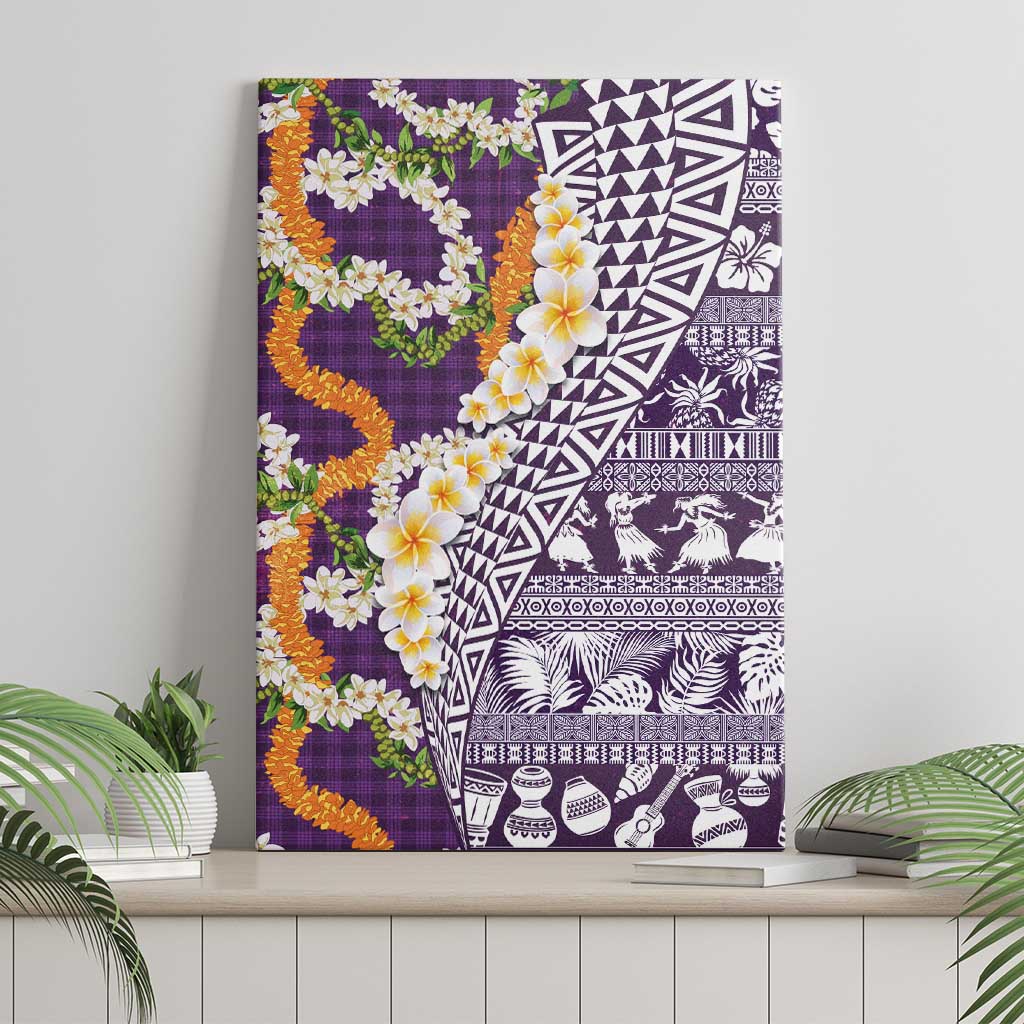 Hawaiian Plumeria Lei Canvas Wall Art Kakau Motifs and Palaka Half Style Purple Color LT03 - Polynesian Pride