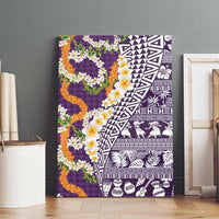 Hawaiian Plumeria Lei Canvas Wall Art Kakau Motifs and Palaka Half Style Purple Color LT03 - Polynesian Pride