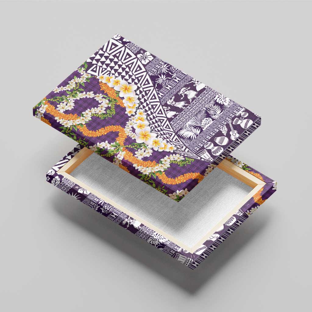 Hawaiian Plumeria Lei Canvas Wall Art Kakau Motifs and Palaka Half Style Purple Color LT03 - Polynesian Pride