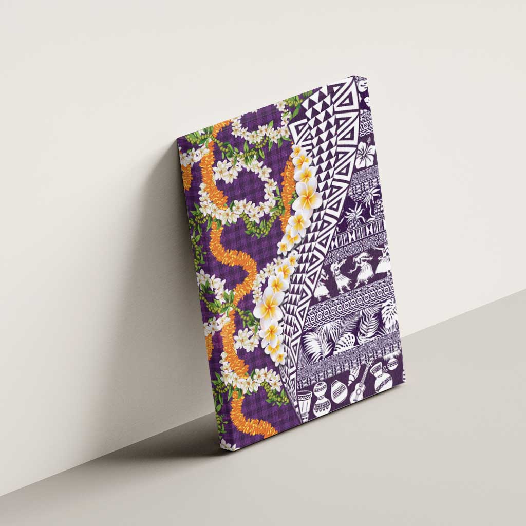 Hawaiian Plumeria Lei Canvas Wall Art Kakau Motifs and Palaka Half Style Purple Color LT03 - Polynesian Pride