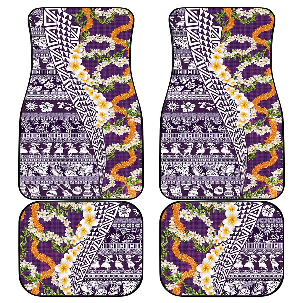 Hawaiian Plumeria Lei Car Mats Kakau Motifs and Palaka Half Style Purple Color LT03 - Polynesian Pride