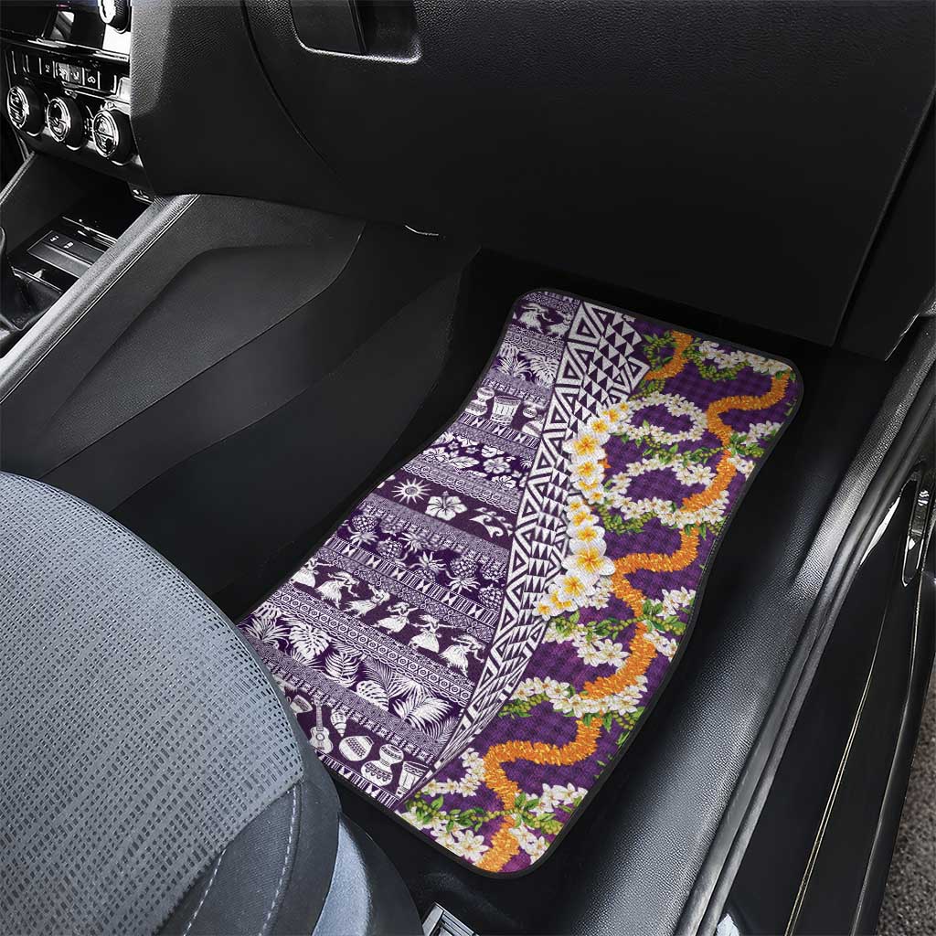 Hawaiian Plumeria Lei Car Mats Kakau Motifs and Palaka Half Style Purple Color LT03 - Polynesian Pride