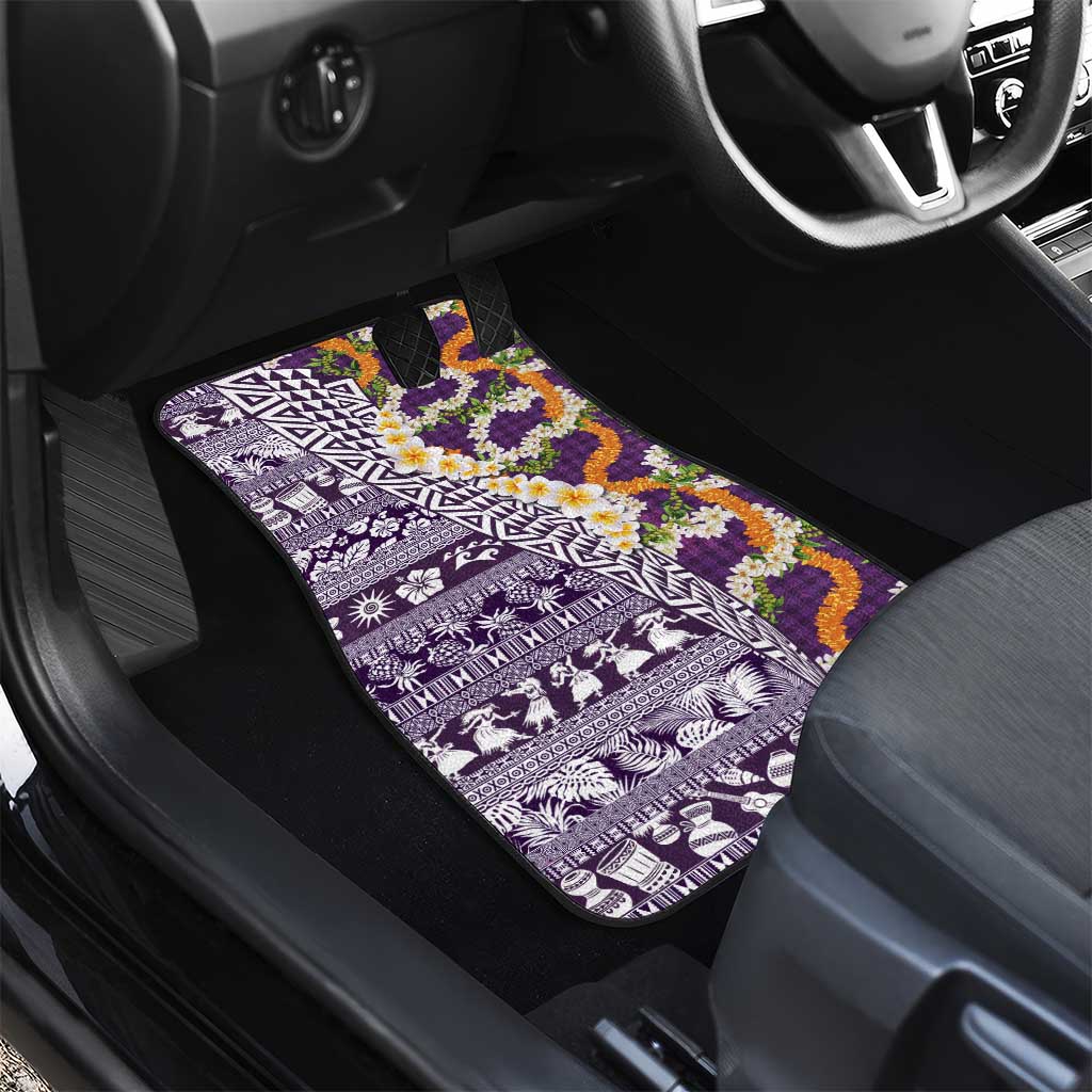 Hawaiian Plumeria Lei Car Mats Kakau Motifs and Palaka Half Style Purple Color LT03 - Polynesian Pride