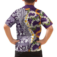 Hawaiian Plumeria Lei Family Matching Mermaid Dress and Hawaiian Shirt Kakau Motifs and Palaka Half Style Purple Color LT03 - Polynesian Pride