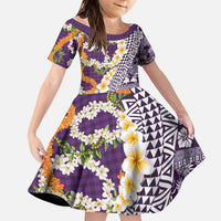 Hawaiian Plumeria Lei Family Matching Mermaid Dress and Hawaiian Shirt Kakau Motifs and Palaka Half Style Purple Color LT03 Daughter's Dress Purple - Polynesian Pride