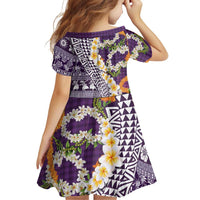 Hawaiian Plumeria Lei Family Matching Mermaid Dress and Hawaiian Shirt Kakau Motifs and Palaka Half Style Purple Color LT03 - Polynesian Pride