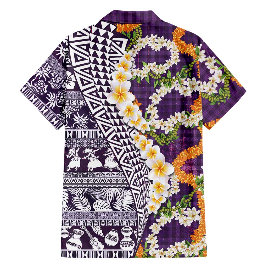 Hawaiian Plumeria Lei Family Matching Mermaid Dress and Hawaiian Shirt Kakau Motifs and Palaka Half Style Purple Color LT03 - Polynesian Pride