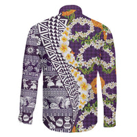Hawaiian Plumeria Lei Family Matching Mermaid Dress and Hawaiian Shirt Kakau Motifs and Palaka Half Style Purple Color LT03 - Polynesian Pride