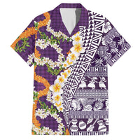 Hawaiian Plumeria Lei Hawaiian Shirt Kakau Motifs and Palaka Half Style Purple Color - Polynesian Pride