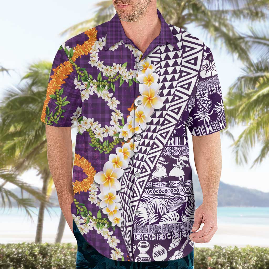 Hawaiian Plumeria Lei Hawaiian Shirt Kakau Motifs and Palaka Half Style Purple Color - Polynesian Pride