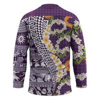 Hawaiian Plumeria Lei Hockey Jersey Kakau Motifs and Palaka Half Style Purple Color - Polynesian Pride