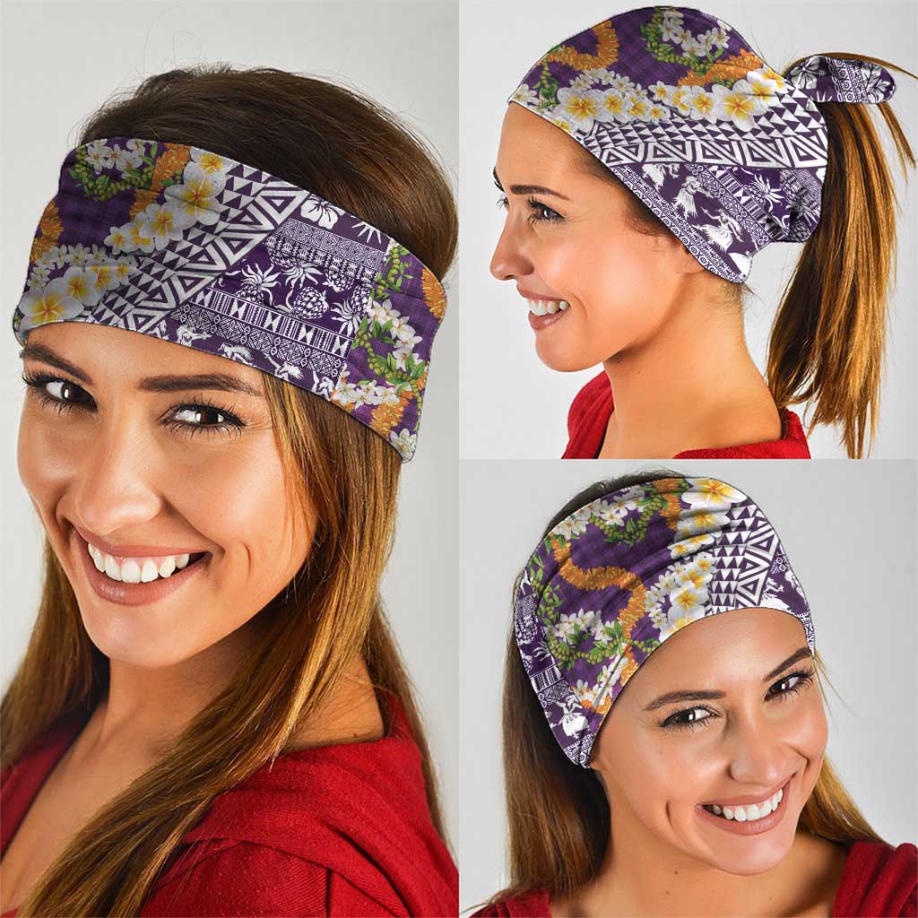Hawaiian Plumeria Lei Neck Gaiter Kakau Motifs and Palaka Half Style Purple Color LT03 - Polynesian Pride