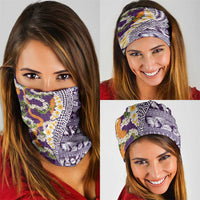 Hawaiian Plumeria Lei Neck Gaiter Kakau Motifs and Palaka Half Style Purple Color LT03 - Polynesian Pride