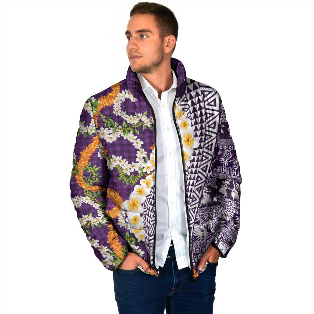 Hawaiian Plumeria Lei Padded Jacket Kakau Motifs and Palaka Half Style Purple Color LT03 - Polynesian Pride
