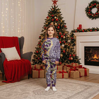 Hawaiian Plumeria Lei Christmas Pajama Set Kakau Motifs and Palaka Half Style Purple Color - Polynesian Pride