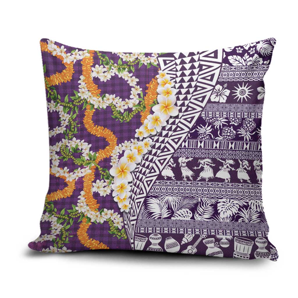Hawaiian Plumeria Lei Pillow Cover Kakau Motifs and Palaka Half Style Purple Color LT03 Purple - Polynesian Pride