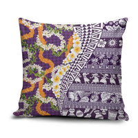 Hawaiian Plumeria Lei Pillow Cover Kakau Motifs and Palaka Half Style Purple Color LT03 Purple - Polynesian Pride