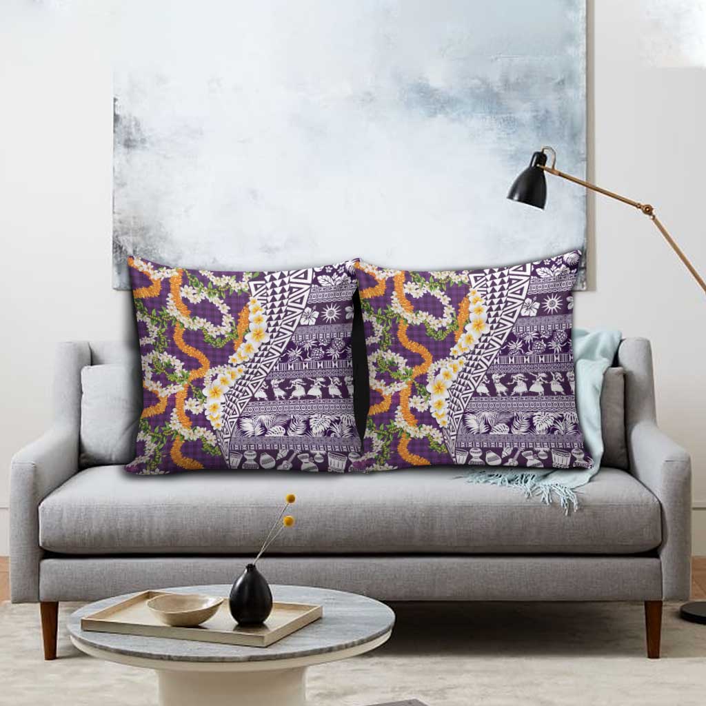 Hawaiian Plumeria Lei Pillow Cover Kakau Motifs and Palaka Half Style Purple Color LT03 - Polynesian Pride