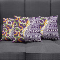 Hawaiian Plumeria Lei Pillow Cover Kakau Motifs and Palaka Half Style Purple Color LT03 - Polynesian Pride