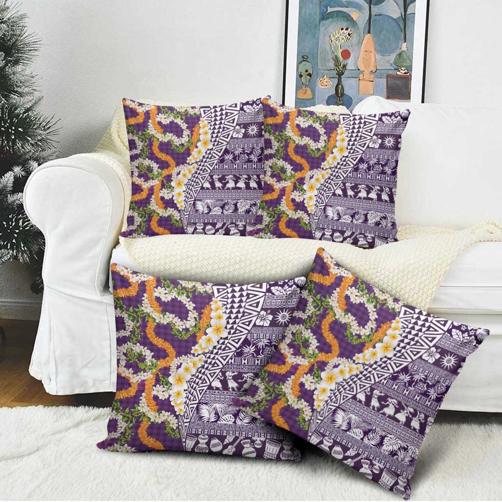 Hawaiian Plumeria Lei Pillow Cover Kakau Motifs and Palaka Half Style Purple Color LT03 - Polynesian Pride
