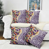 Hawaiian Plumeria Lei Pillow Cover Kakau Motifs and Palaka Half Style Purple Color LT03 - Polynesian Pride