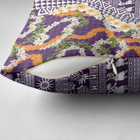 Hawaiian Plumeria Lei Pillow Cover Kakau Motifs and Palaka Half Style Purple Color LT03 - Polynesian Pride