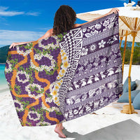 Hawaiian Plumeria Lei Sarong Kakau Motifs and Palaka Half Style Purple Color LT03 One Size 44 x 66 inches Purple - Polynesian Pride