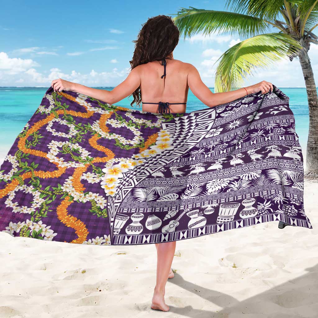 Hawaiian Plumeria Lei Sarong Kakau Motifs and Palaka Half Style Purple Color LT03 - Polynesian Pride