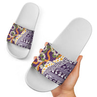Hawaiian Plumeria Lei Slide Sandals Kakau Motifs and Palaka Half Style Purple Color LT03 - Polynesian Pride