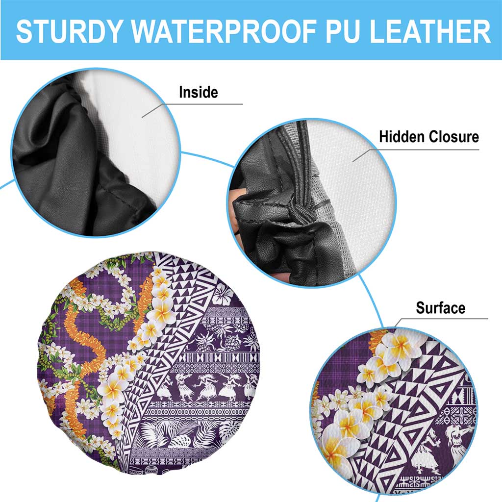 Hawaiian Plumeria Lei Spare Tire Cover Kakau Motifs and Palaka Half Style Purple Color - Polynesian Pride