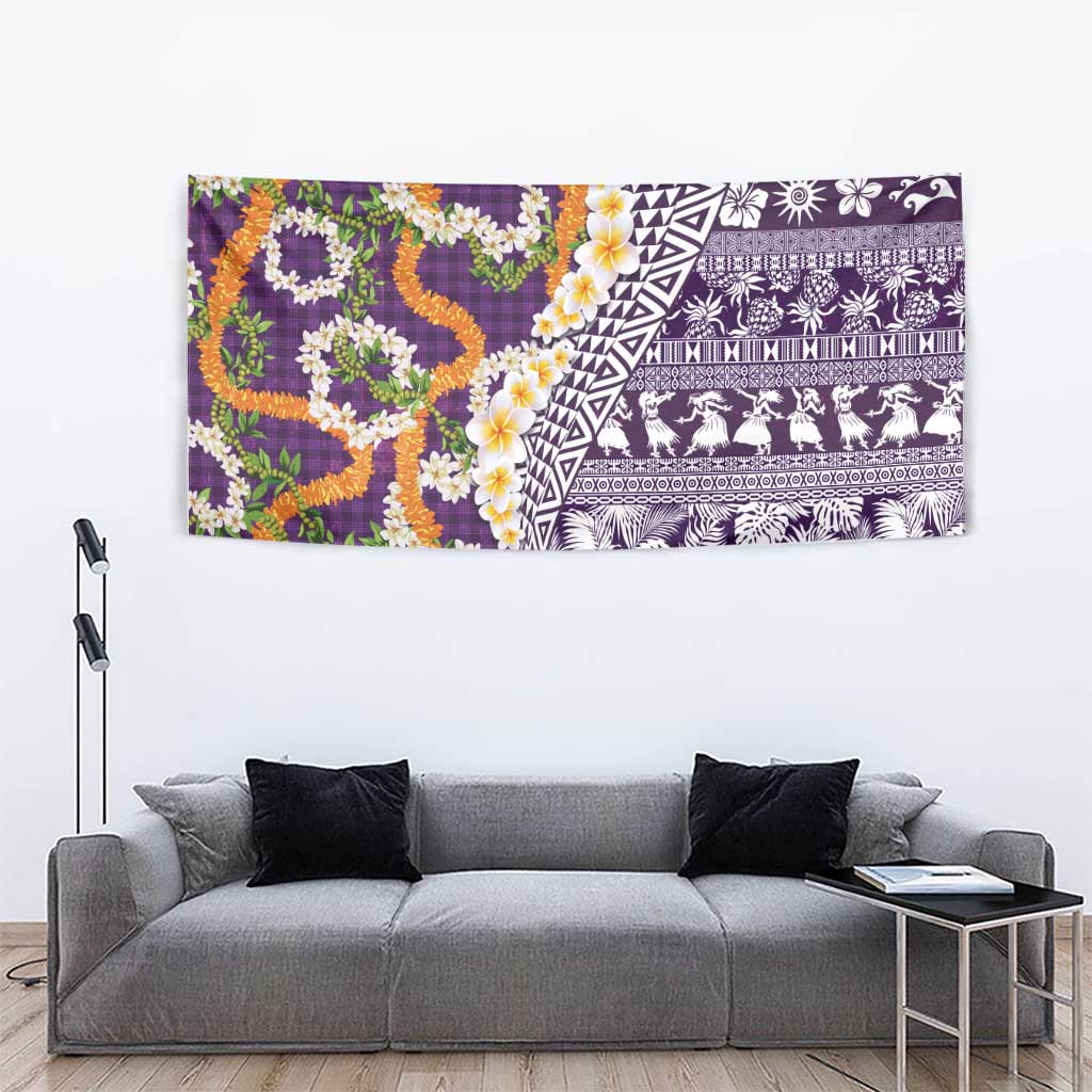 Hawaiian Plumeria Lei Tapestry Kakau Motifs and Palaka Half Style Purple Color LT03 - Polynesian Pride