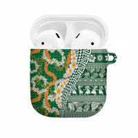 Hawaiian Plumeria Lei AirPods Case Kakau Motifs and Palaka Half Style Green Color LT03 Green - Polynesian Pride