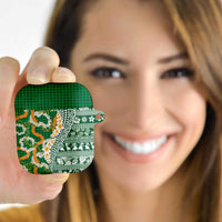 Hawaiian Plumeria Lei AirPods Case Kakau Motifs and Palaka Half Style Green Color LT03 - Polynesian Pride