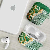 Hawaiian Plumeria Lei AirPods Case Kakau Motifs and Palaka Half Style Green Color LT03 - Polynesian Pride