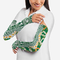 Hawaiian Plumeria Lei Arm Sleeves Kakau Motifs and Palaka Half Style Green Color - Polynesian Pride