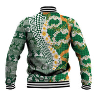 Hawaiian Plumeria Lei Baseball Jacket Kakau Motifs and Palaka Half Style Green Color LT03 - Polynesian Pride
