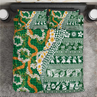 Hawaiian Plumeria Lei Bedding Set Kakau Motifs and Palaka Half Style Green Color LT03 Green - Polynesian Pride