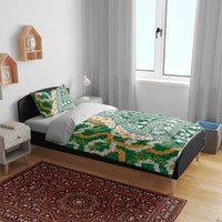 Hawaiian Plumeria Lei Bedding Set Kakau Motifs and Palaka Half Style Green Color LT03 - Polynesian Pride