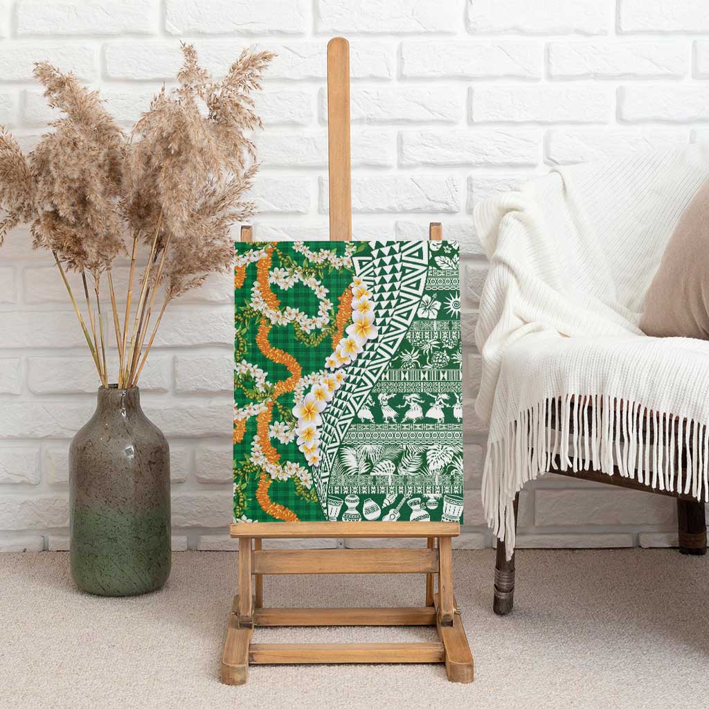 Hawaiian Plumeria Lei Canvas Wall Art Kakau Motifs and Palaka Half Style Green Color - Polynesian Pride
