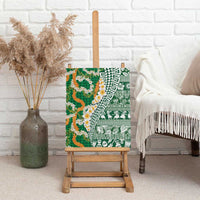 Hawaiian Plumeria Lei Canvas Wall Art Kakau Motifs and Palaka Half Style Green Color - Polynesian Pride