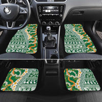 Hawaiian Plumeria Lei Car Mats Kakau Motifs and Palaka Half Style Green Color LT03 Set 4pcs Green - Polynesian Pride