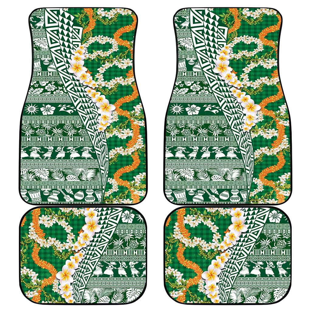 Hawaiian Plumeria Lei Car Mats Kakau Motifs and Palaka Half Style Green Color LT03 - Polynesian Pride