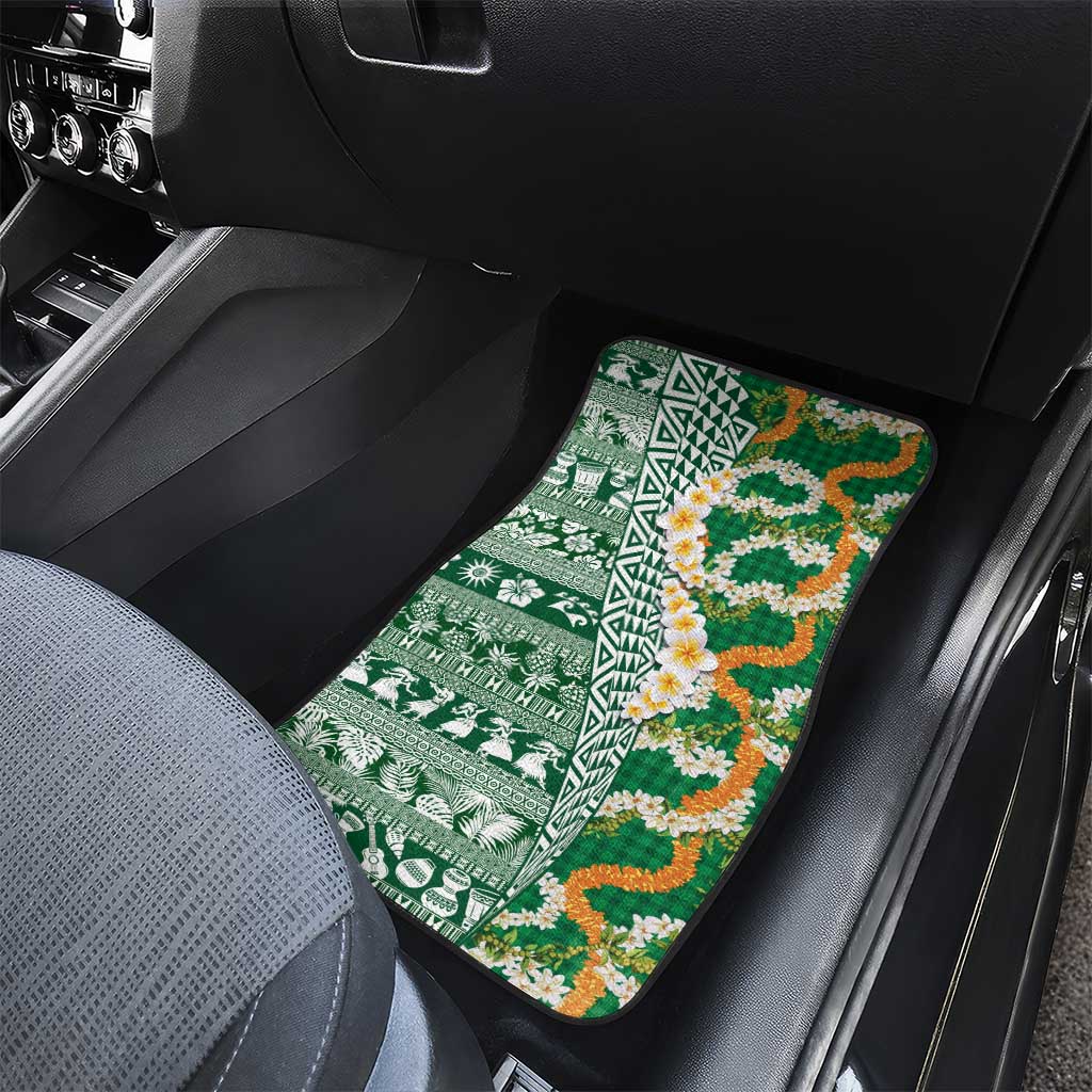 Hawaiian Plumeria Lei Car Mats Kakau Motifs and Palaka Half Style Green Color LT03 - Polynesian Pride